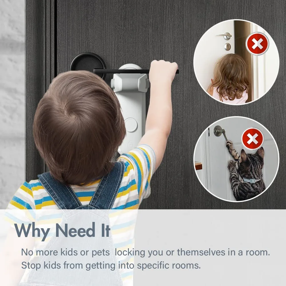 EUDEMON Cerradura de la manija de la puerta de seguridad para niños, fácil de instalar y usar adhesivo 3M VHB, no se requieren herramientas ni taladros (Blanco, 2 Piezas)